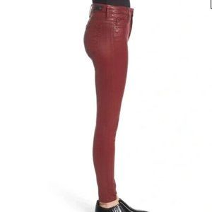 AG Farrah High Rise Ankle Skinny Coated Leatherette Jean, Rich Crimson